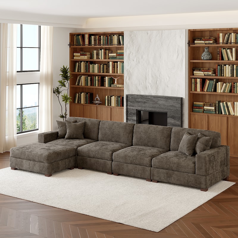 Oversized Chenille Modular Sectional Sofa Living Room Set with Ottoman