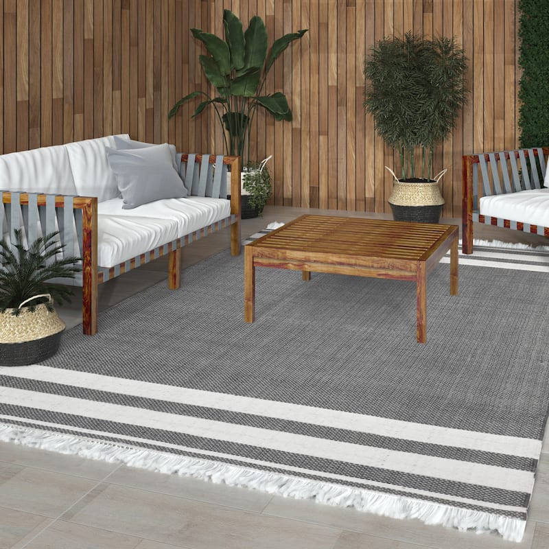 Ash Traditional Striped Fringe Performance Indoor/Outdoor Area Rug by Sevita