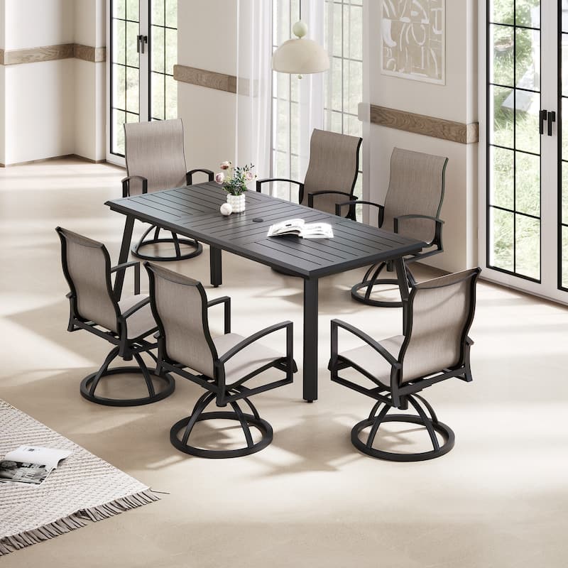 Pellebant Outdoor Aluminum Dining Table with Umbrella Hole for 6-8 Person
