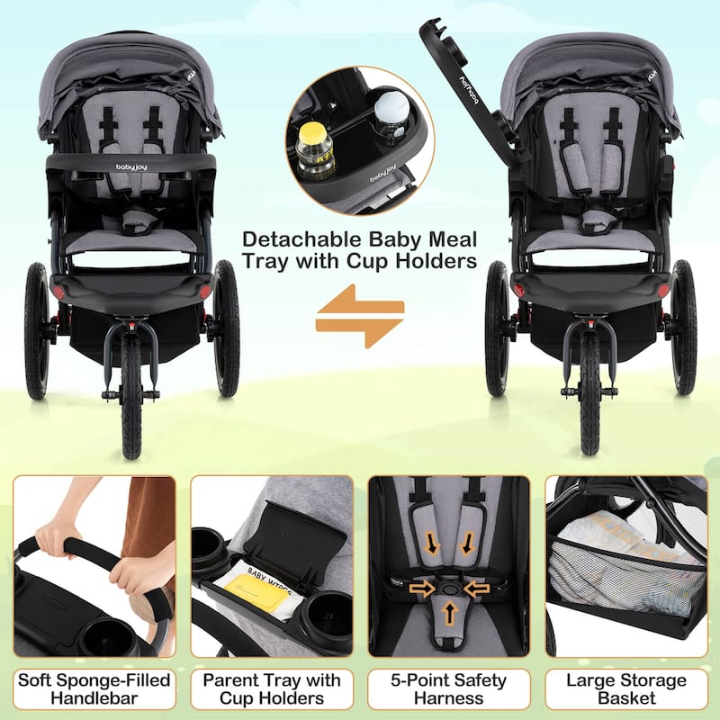 Babyjoy Jogging Stroller Foldable Jogger with Adjustable Canopy - See Details