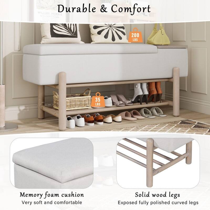 Modern 47.2" Upholstered Storage Bench with Hidden Compartment for Entryway and Living Room