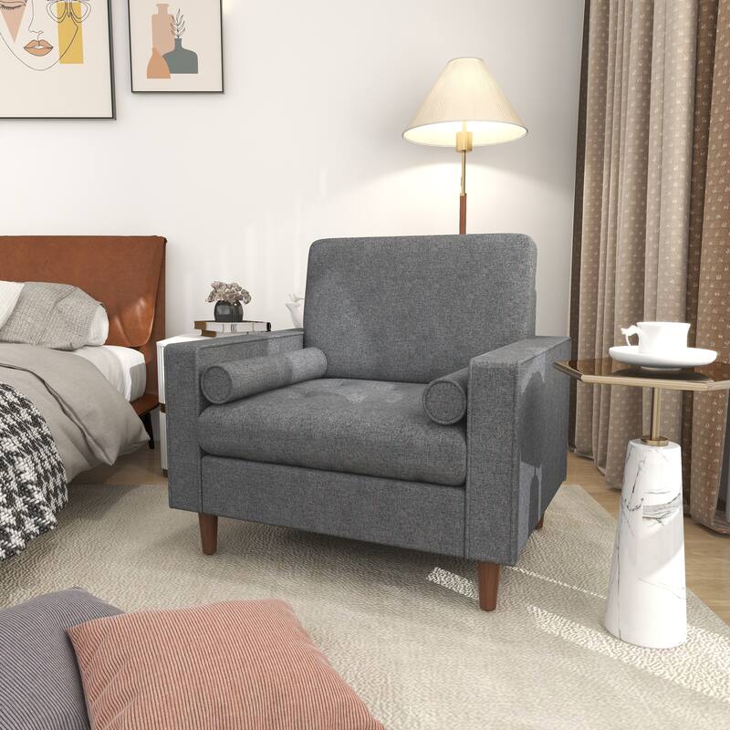 Tufted Upholstery Club Armchair With Bolster Pillows
