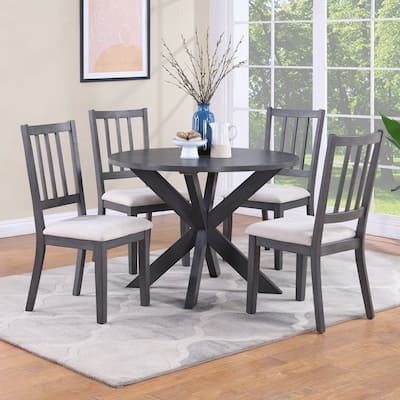 Lake Charles 5-Piece X-Base 42" Diameter Round Table Wood Dining Sets