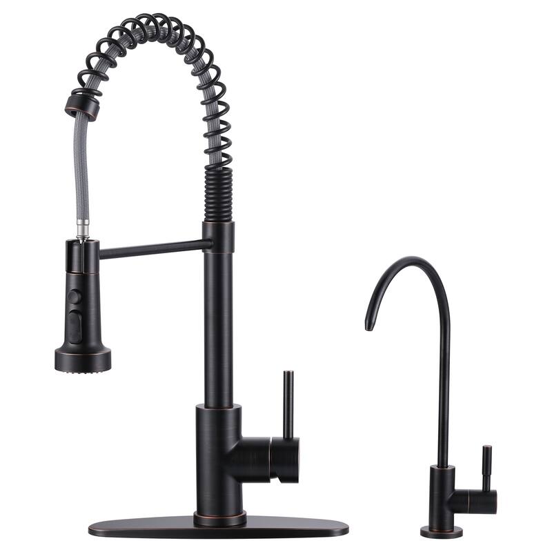 WOWOW Three Function Pull Down Kitchen Faucet with Drinking Water Faucet - Oil Rubbed Bronze