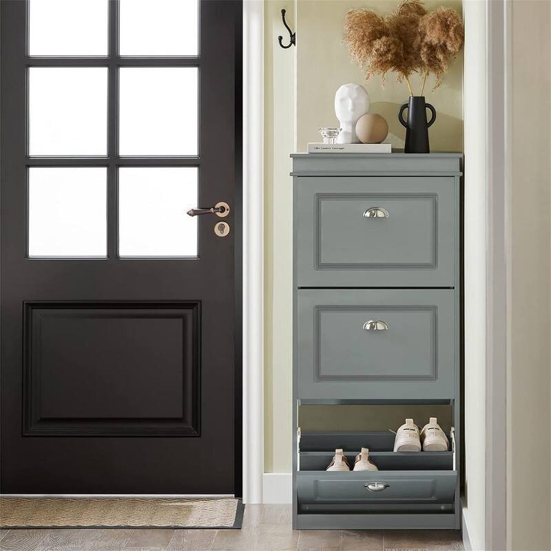 Black Shoe Cabinet with 3 Flip Drawers