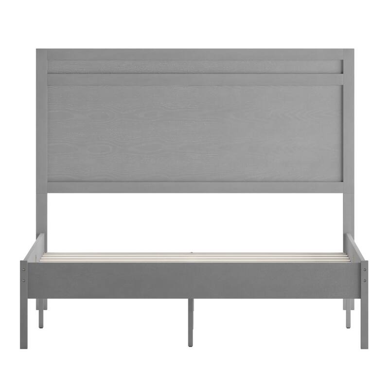 Modern Solid Wood Platform Bed with Headboard and Wooden Slats