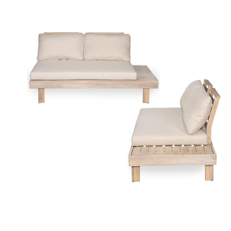 Christopher Knight Home - Thayne Patio Acacia Wood Full-Corner Left and Right 2 Seater Sofa Set with Water-Repellent Cushions