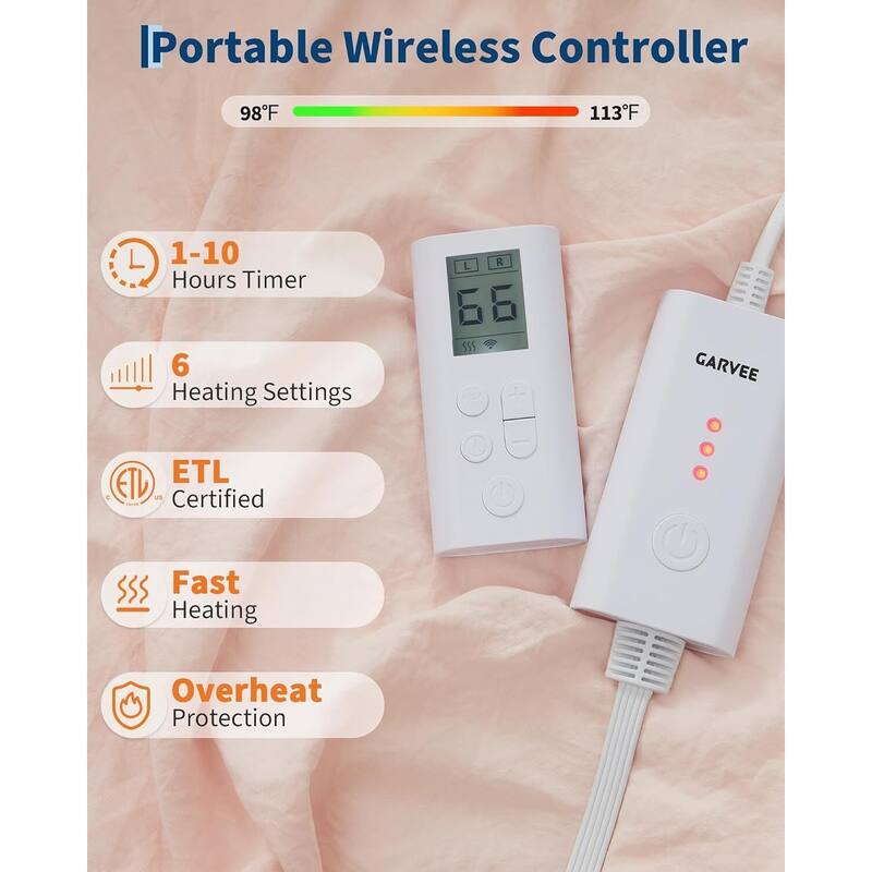 90"x90" Heated Comforter Blanket, Ruffle Electric Quilt Fast Heating Queen Size, Pink