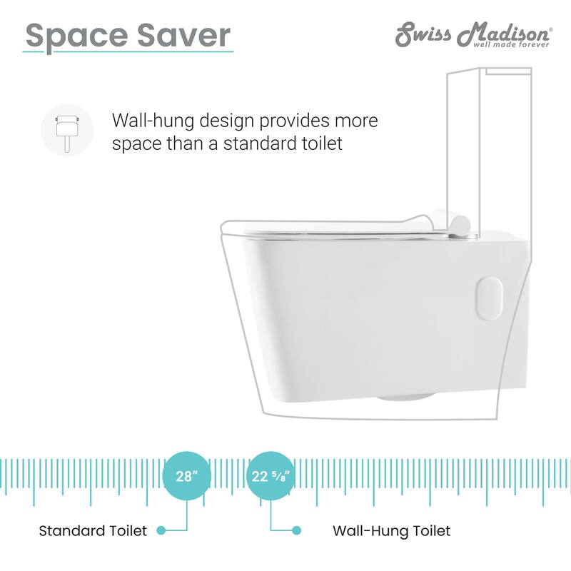 Swiss Madison Bastille Wall-Hung Toilet Bowl Only in Matte Black - 22.5" x 14.0" x 14.0"