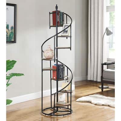 Unique Rustic Industrial Bookshelf with Spiral Design and Multiple Shelves for Versatile Storage