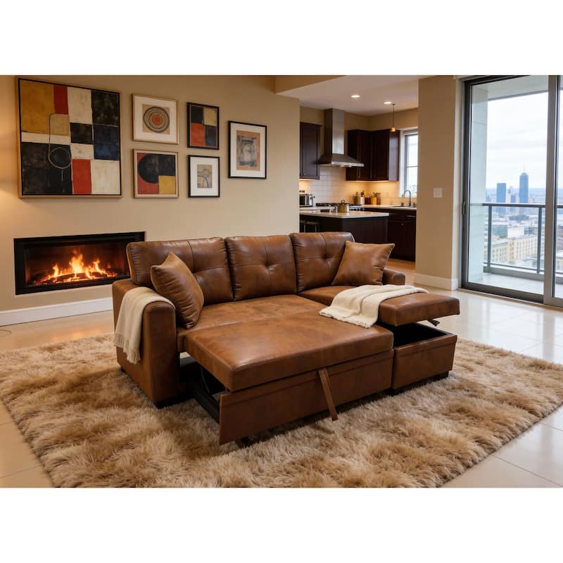 Sleeper Sofa,Sectional with Pull-Out Bed, Reversible Chaise, Storage Sectional, Convertible Sofa Bed, L-Shaped Sofa