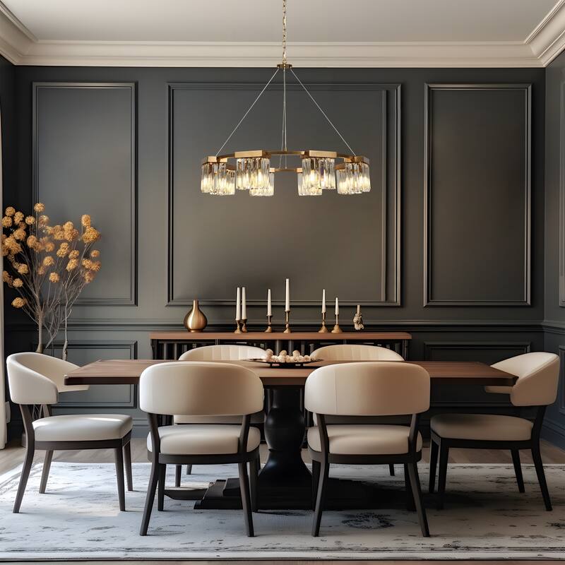 Modern 8-Light Gold Crystal Wheel Chandelier for Living Dining Room - D 31.5" x H 85.7"