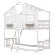 preview thumbnail 9 of 21, Twin over Twin Wood House Roof Bunk Bed with Roof, Window, Window Box and Door, with Safety Guardrails and Ladder