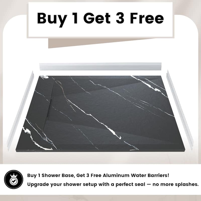 SMC Alcove Shower Pan Base with Reversible Drain, Low Profile, Wheelchair Access, Slip-Resistant, cUPC Certified