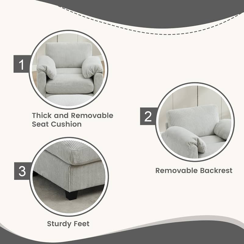 Corduroy Single Sofa Chiar with A Removable Ottoman