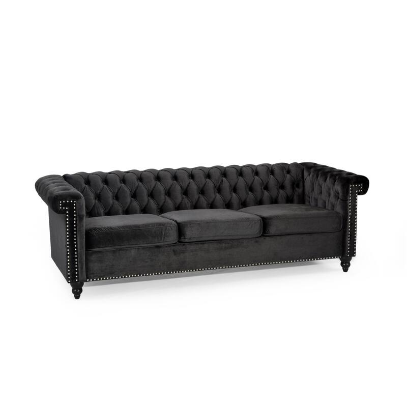 Chesterfield 3-Seater Velvet Sofa with Tufted Back and Nailhead Trim for Living Room
