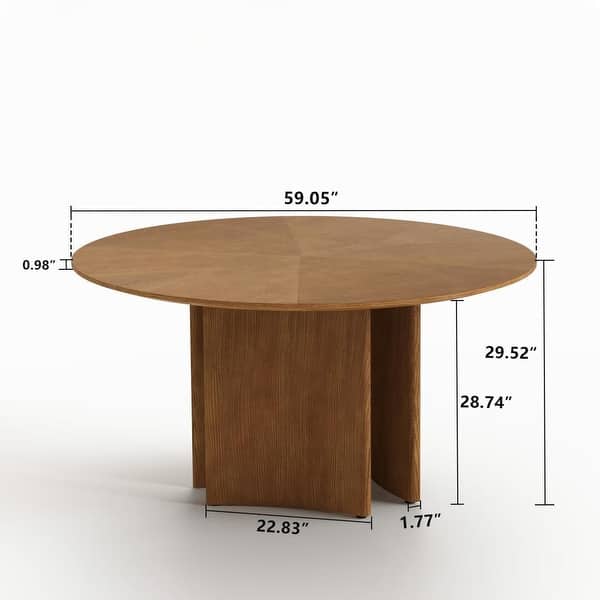 dimension image slide 1 of 2, 59.05"W Round Wooden Dining Table Modern Mid-Century Style