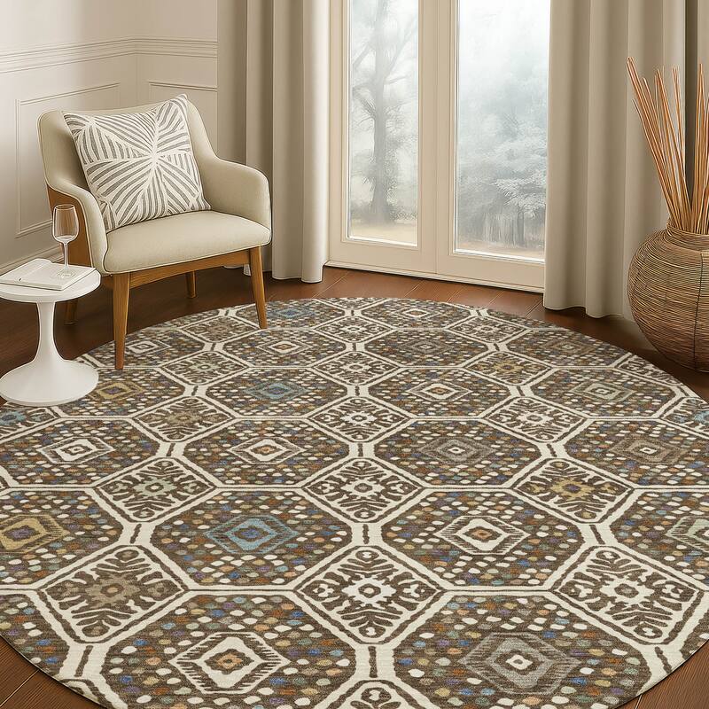 Machine Washable Indoor/ Outdoor Modern Hexi Chantille Rug