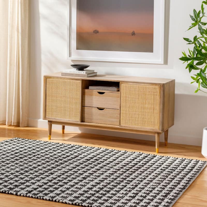 Livabliss Jean Recycled Cotton & Jute Boho Diamond Area Rug - Black/Ivory - 8' x 10'