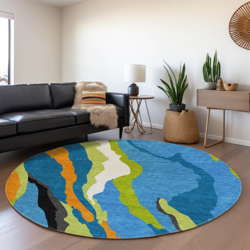 Premium Washable Super Soft Mid Century Modern Mayfield Rug - Denim - 8' x 8'
