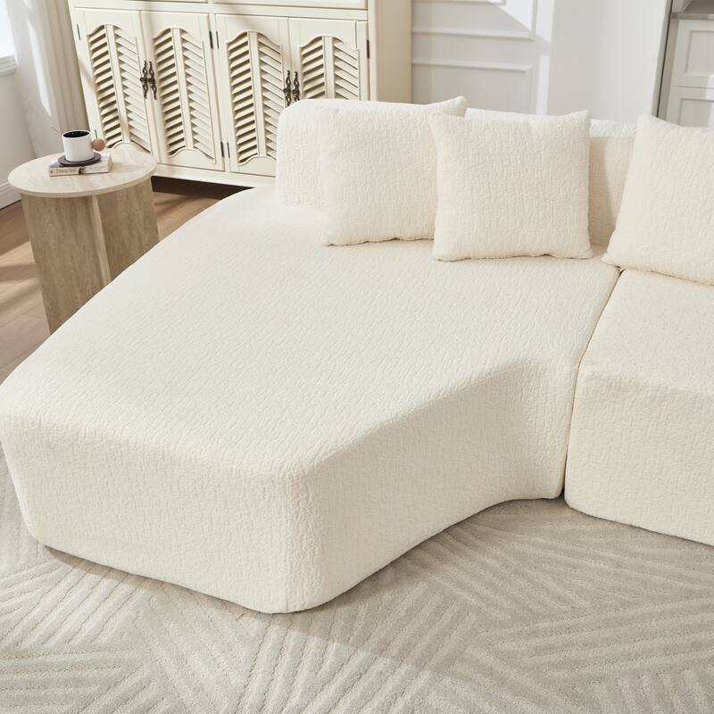 Irregular L-Shaped Modular Sectional Sofa with Chaise Lounge, Comfy Corduroy Deep Seat Cloud Couch, 3 Seat Sofa with 5 Pillows