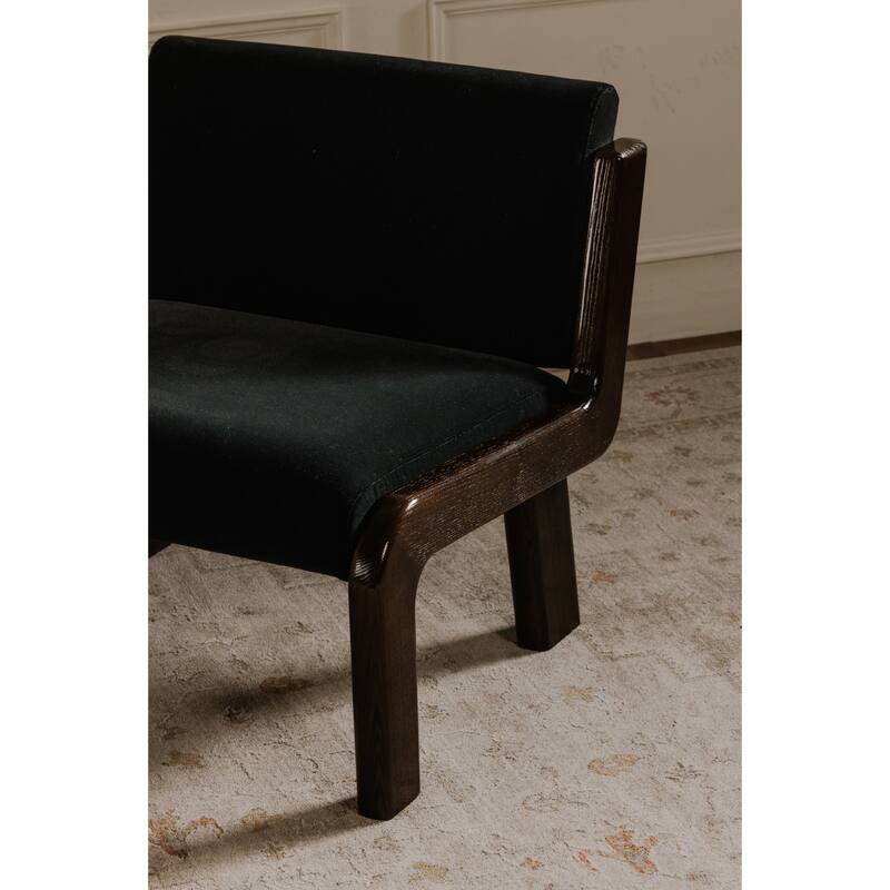 NADAAL STUDIOS Onaris Accent Chair, Vintage-Inspired Black Velvet with Dark-Stained Ash Frame, Black