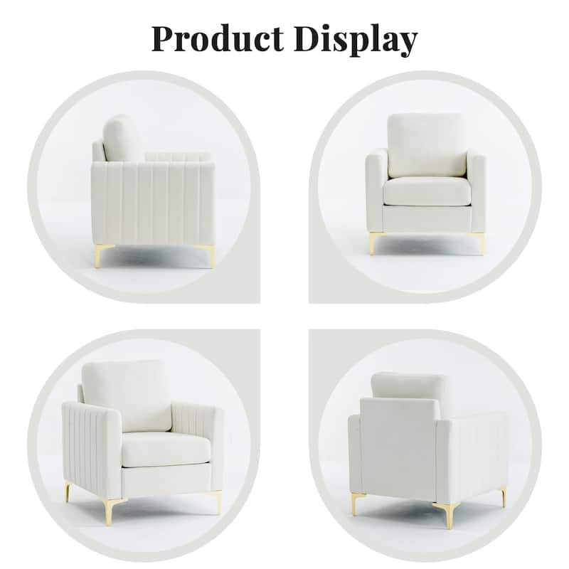 Modern Velvet Accent Chair for Living Room & Bedroom Comfy Reading Armchair with Gold Metal Legs