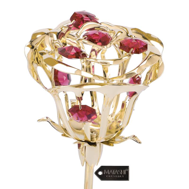 Matashi 24K Gold Plated Rose Flower w/ Red, Pink & Green Crystals