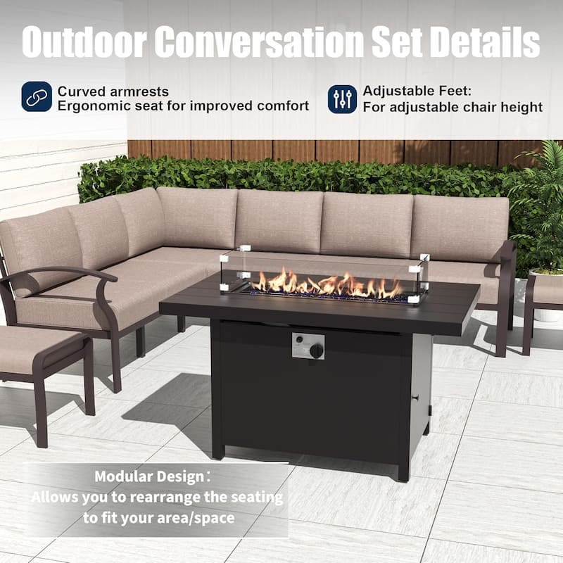 Kullavik Aluminum Corner Sofa Set, Patio Outdoor Sectional Sofa Set with Armrests and Footrests