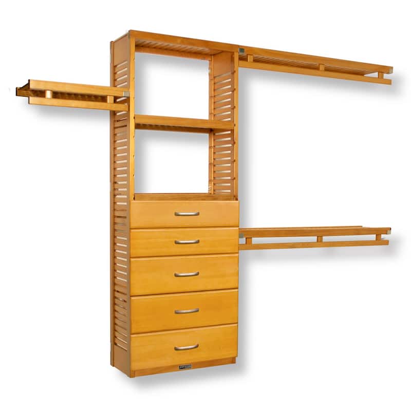 John Louis Home Solid Wood Reach-In Simplicity Closet system with 5-Drawers Honey Maple
