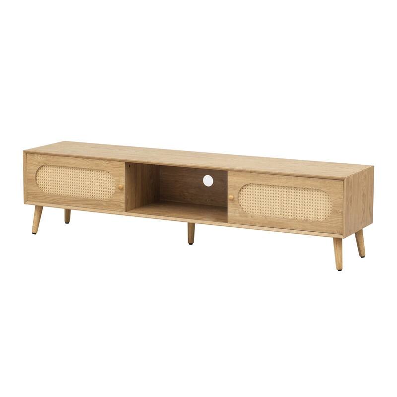 Boho TV Stand for TVs Up to 80", Media Console Entertainment Center with Solid Wood Legs - Wood