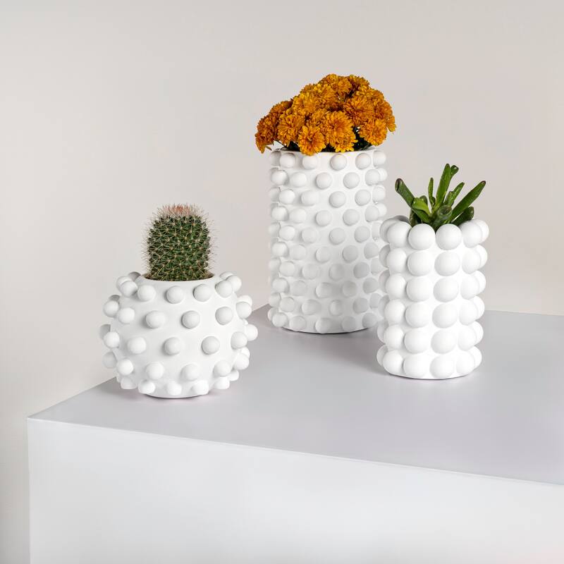 JONATHAN Y Maren Modern Minimalist Handmade Concrete Bubble Cylinder and Round Planter Set (Set of 3)