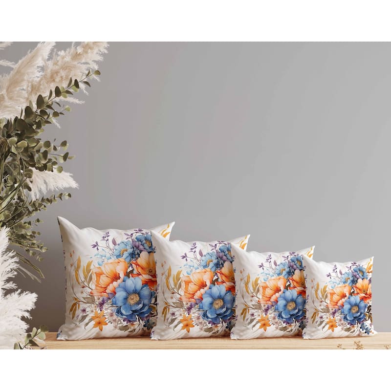 Blossom Burst Faux Suede Reversible Throw Pillow Blue and Orange