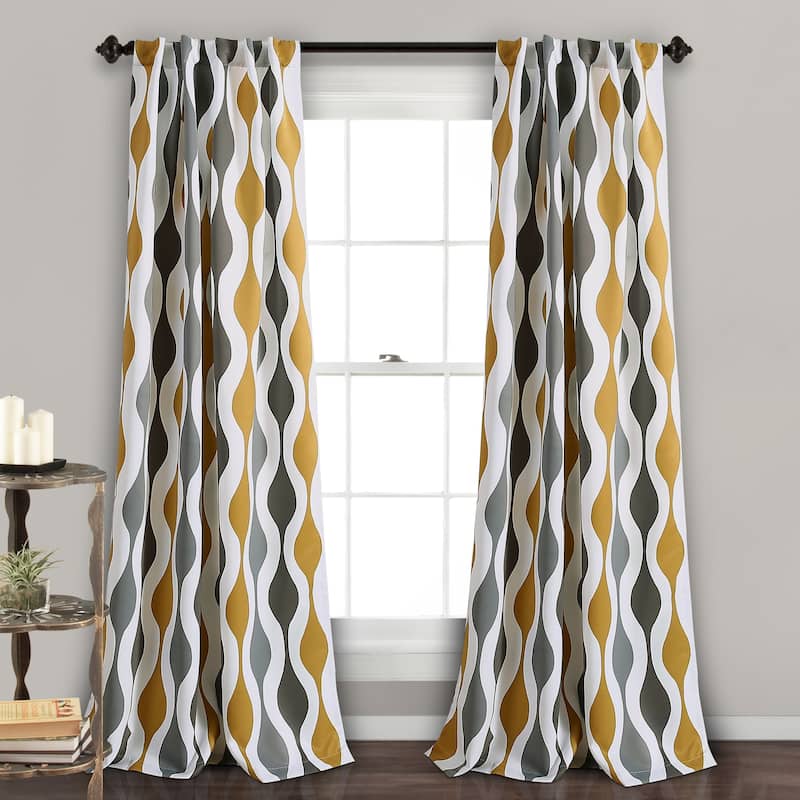 Lush Decor Mid Century Geo Room Darkening Window Curtain Panel Pair - 52"W x 84"L - Gold & Gray