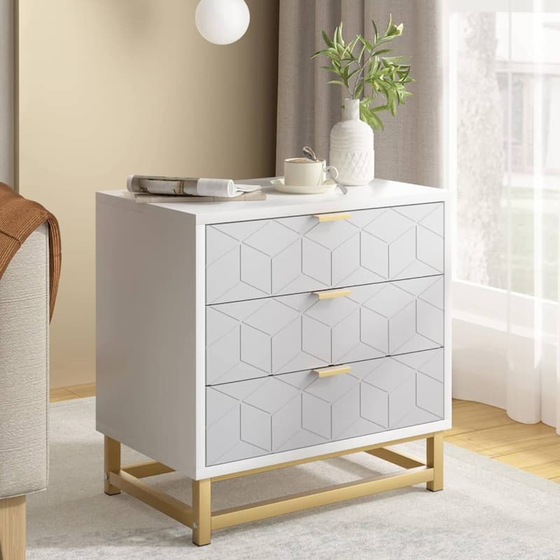 Modern 3 Drawer Dresser Nightstand for Closet, Bedroom - Grey