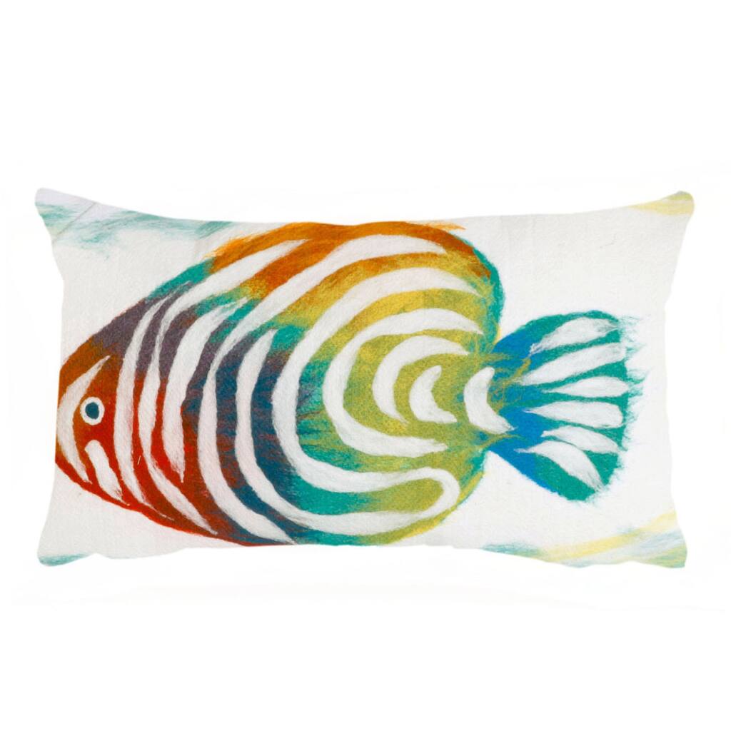 Liora Manne Visions III Rainbow Fish Indoor/Outdoor Pillow Pearl 12"X20"