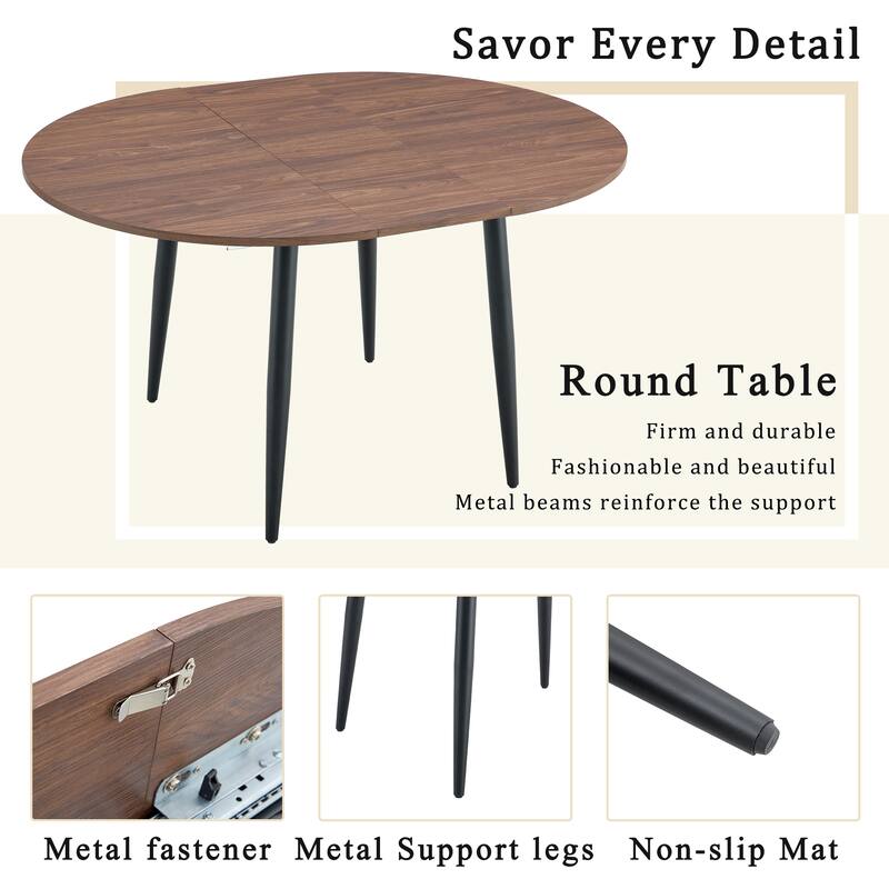 Smart Retractable Walnut MDF Table with Black Metal Legs – Sleek Modern Design for Contemporary Homes