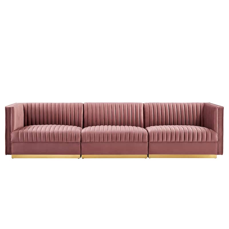 Sanguine Channel Tufted Performance Velvet 3-Seat Sectional Sofa