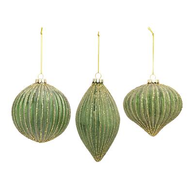 6ct Green and Gold Ball Onion and Drop Christmas Ornaments 6"