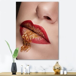 Designart "Close Up Lips With Red and Gold Make Up" Modern Canvas Wall ...