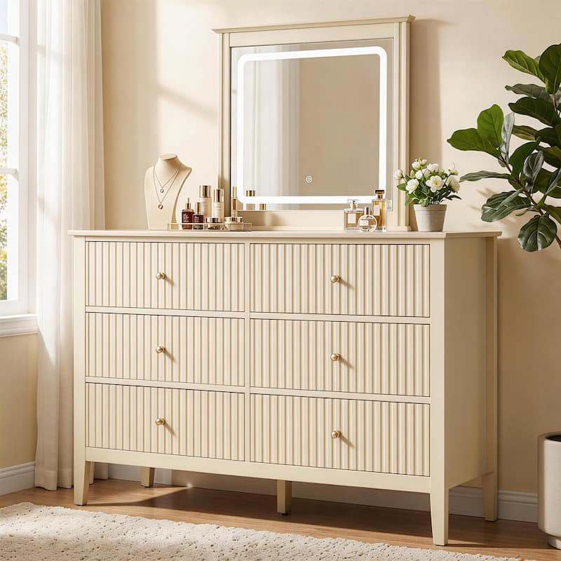 6 Drawer Dresser Fluted Modern with 5 Colors Available | High Weight Capacity Wood Dresser for Bedroom