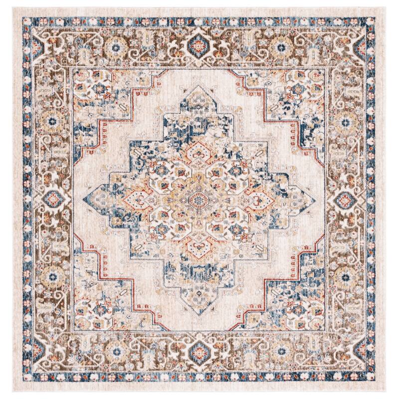 SAFAVIEH, Olympia Desdemona Abstract Rug - 6' Square - Beige/Blue