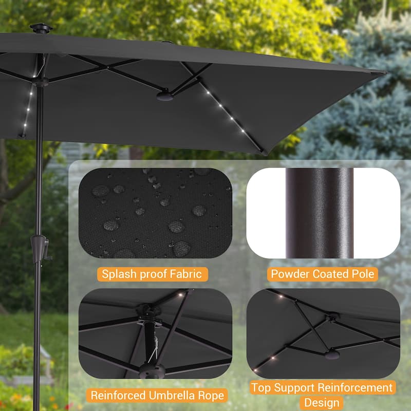 LIVOOSUN 11x7Ft/10x6.5ft LED Large Double-Sided Rectangular Outdoor Patio Market Umbrella with Crank, Navy Blue