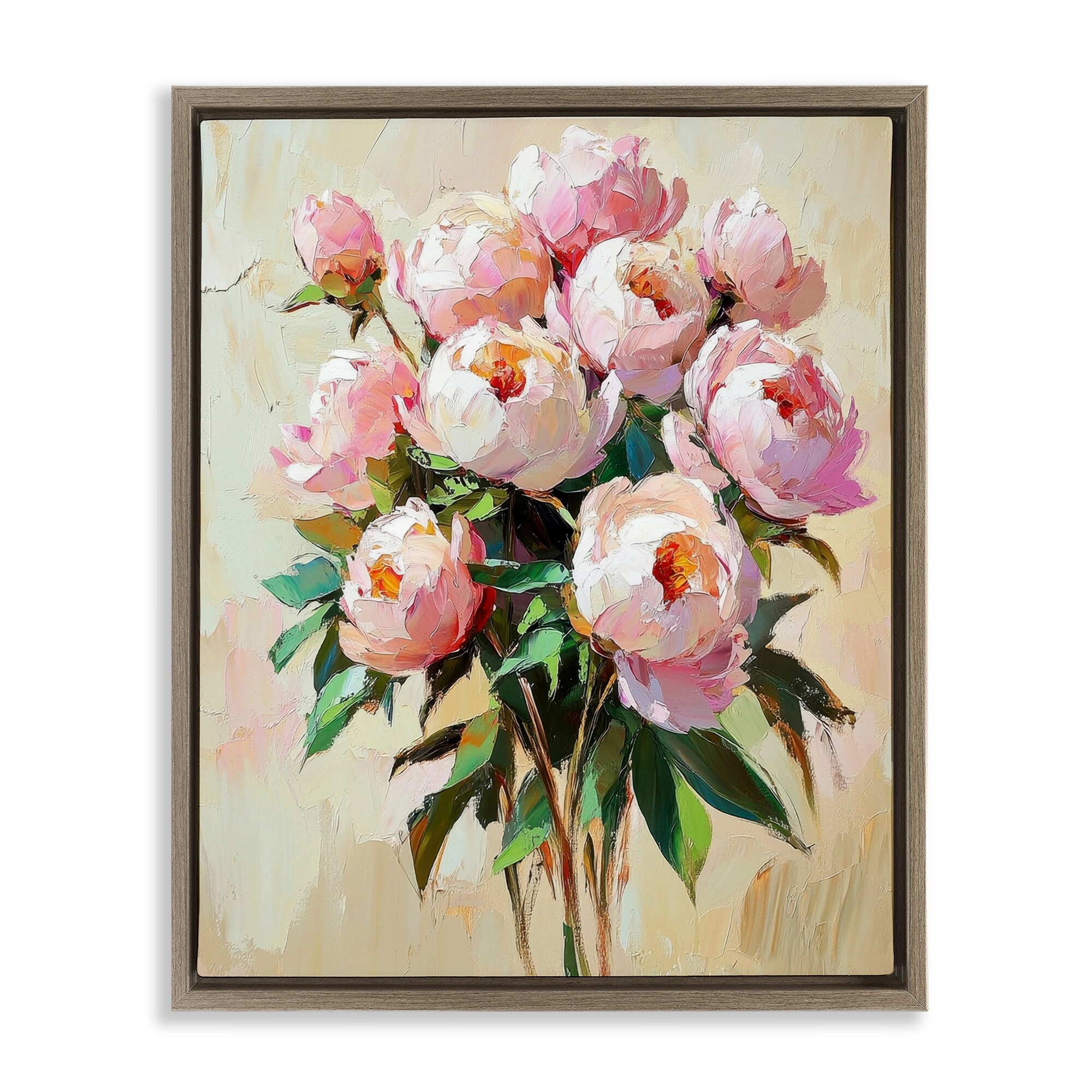 Stupell Sunshine Peonies Bouquet Framed Floater Canvas Wall Art Design By Petal Prints Design