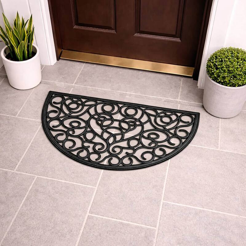 Outdoor Half Round Front Door Mat Rubber Rug 30x18 Black - 18 W x 30 L x 1/2 H