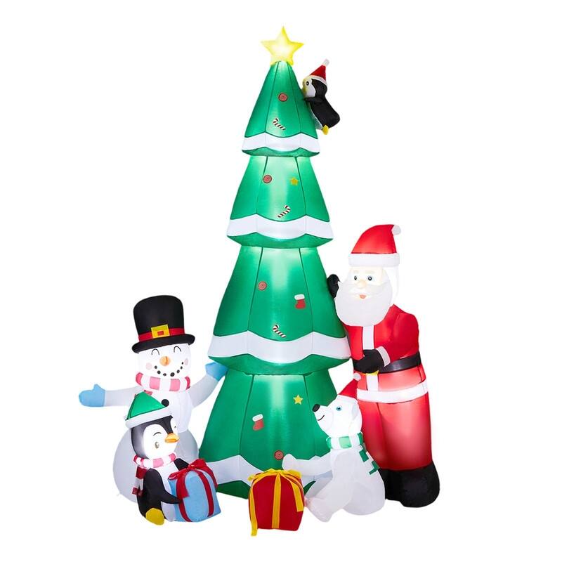 7.5FT Lighted Inflatable Christmas Tree with Santa and Snowman - Green