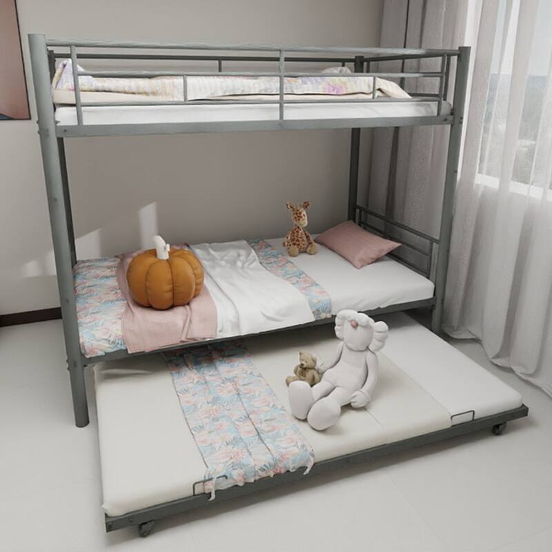 Heavy-duty Sturdy Meta Twin over Twin Bunk Bed/l/ Noise Reduced/ Safety Guardrail/No Box Spring Needed - Silver