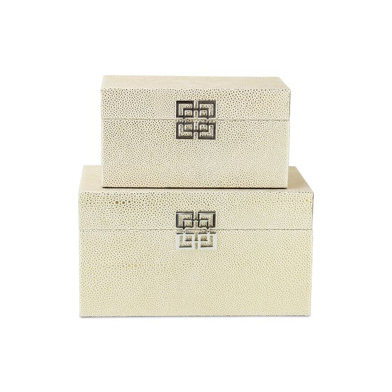 Galena White Shagreen Double Happiness Storage box Set of 2