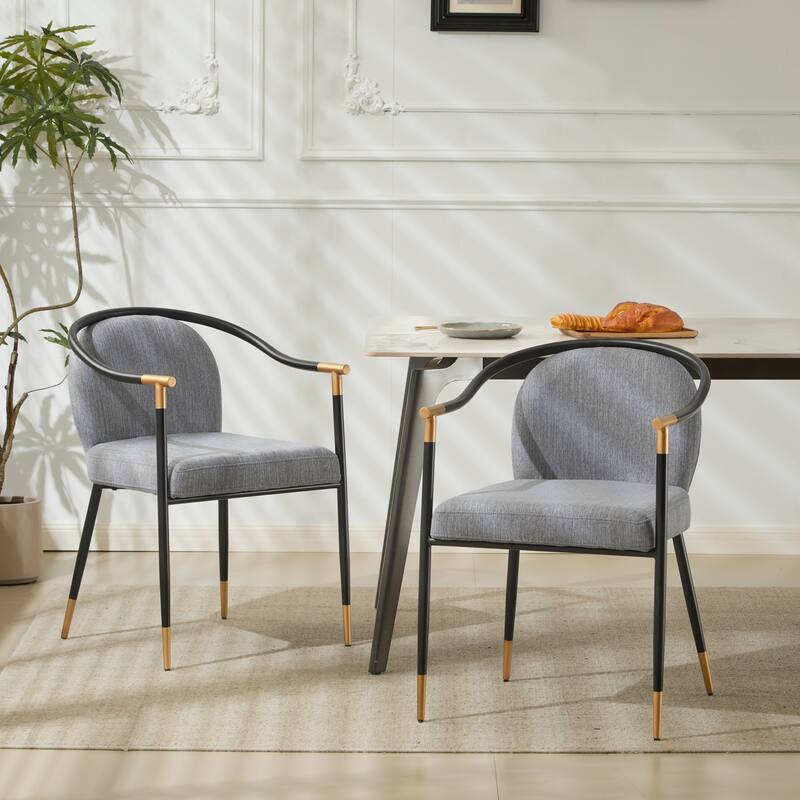 Elegant Upholstered Dining Chair Set of 2 Grey Kitchen Chair Leisure Chair Lounge Chair with Iron Legs