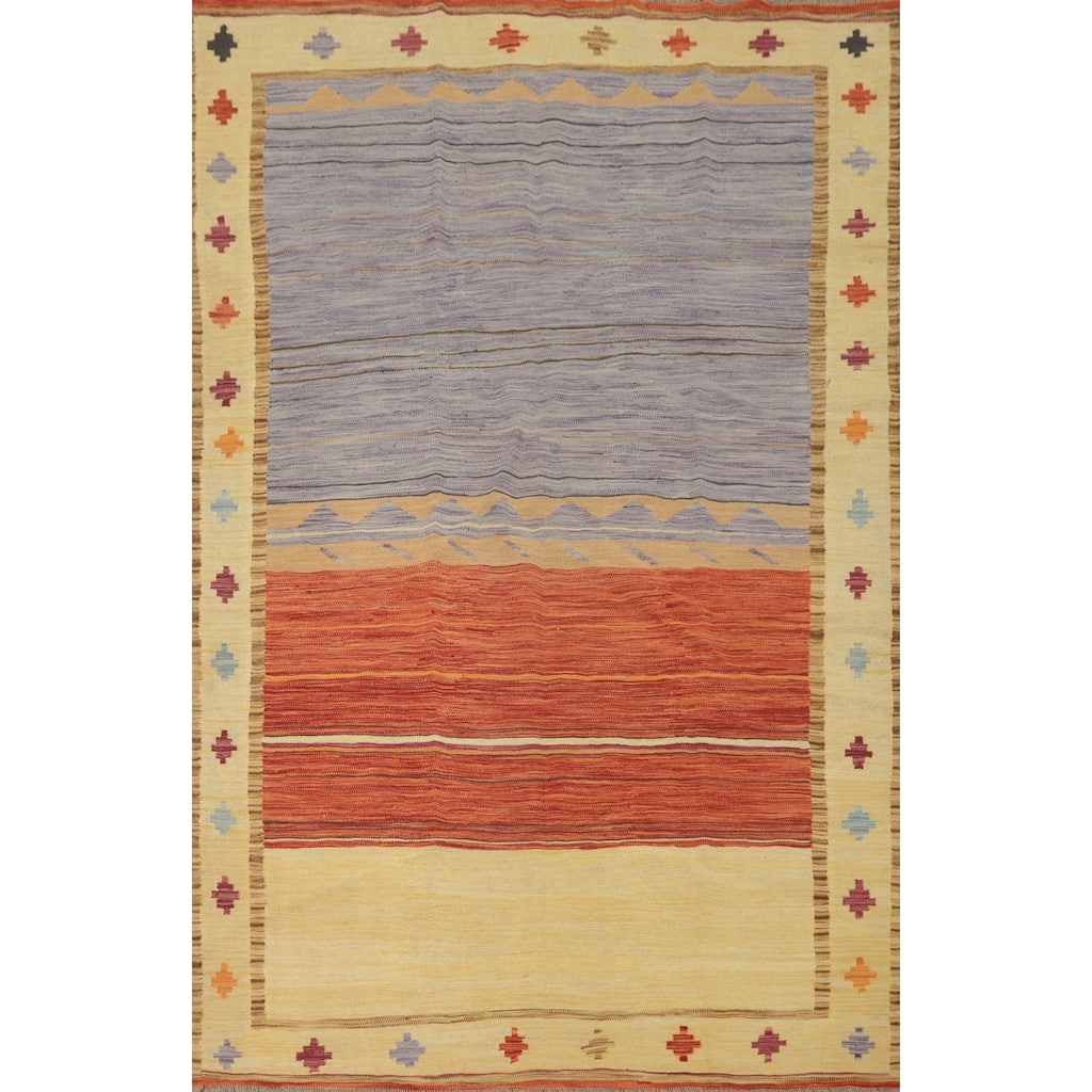 Hand Woven Oriental 100% Wool Carpet Southwestern Tribal Multi-Colored Kilim Area Rug - 8' 2'' X 5' 6''